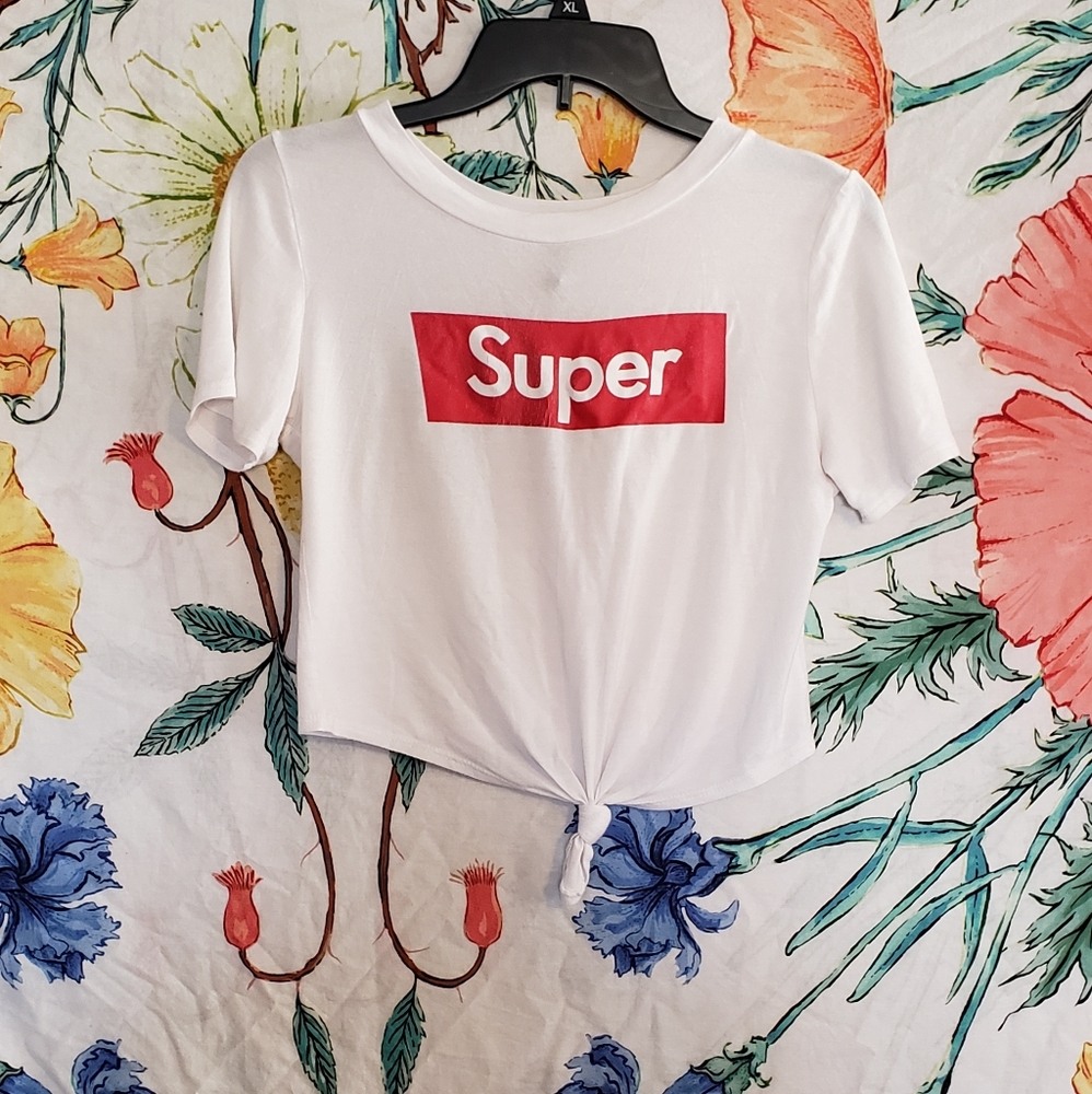 White Tie Front Cropped Super Tee